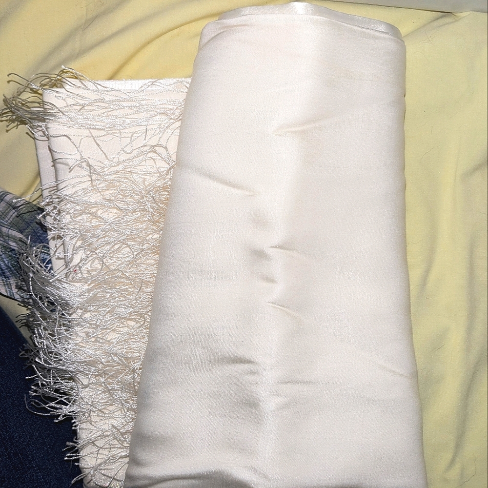 Valarie Stevens heavy,ivory, satin scarf with long fringe